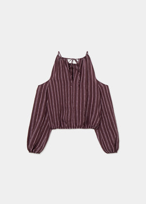 Long-sleeved striped cut-out blouse