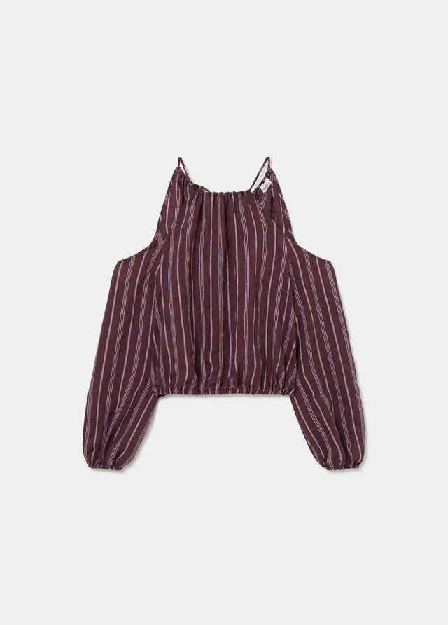 Long-sleeved striped cut-out blouse