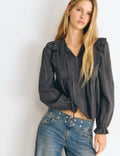 Blouse with ruffle detail and lurex stripe