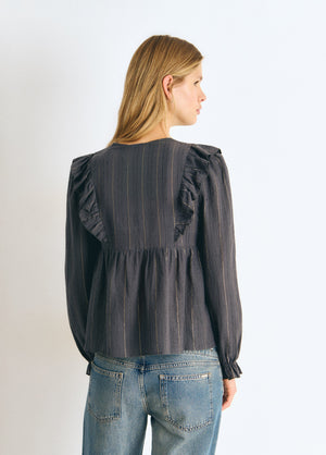 Blusa con volantini a righe lurex