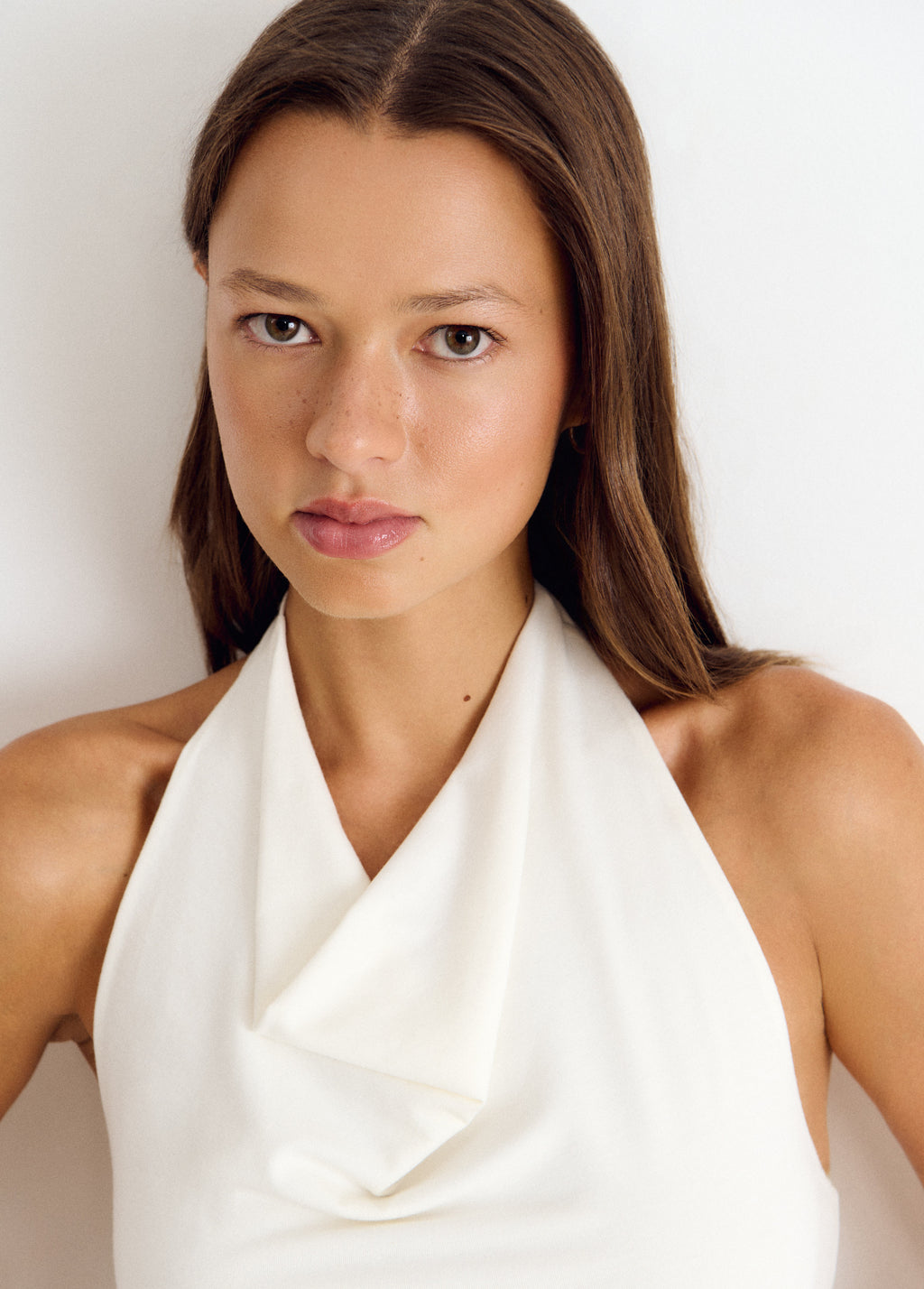 Top halter with cascading ruffles