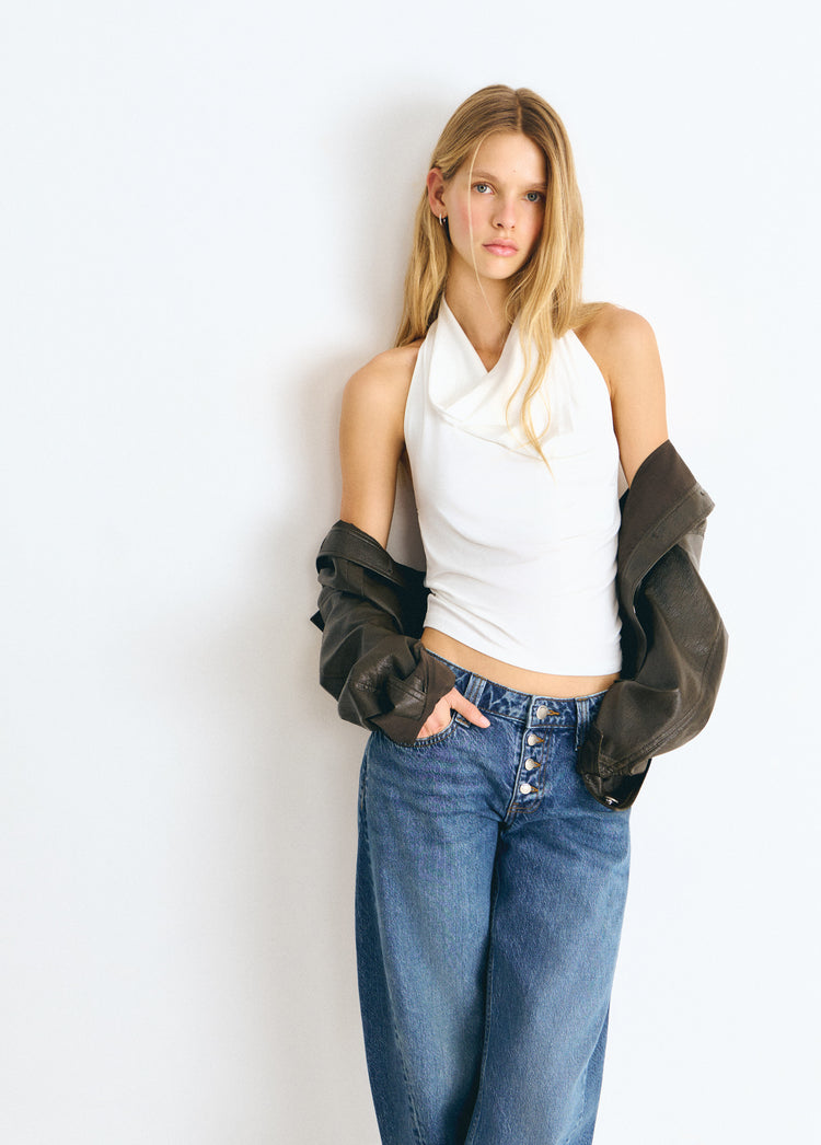 Top halter with cascading ruffles