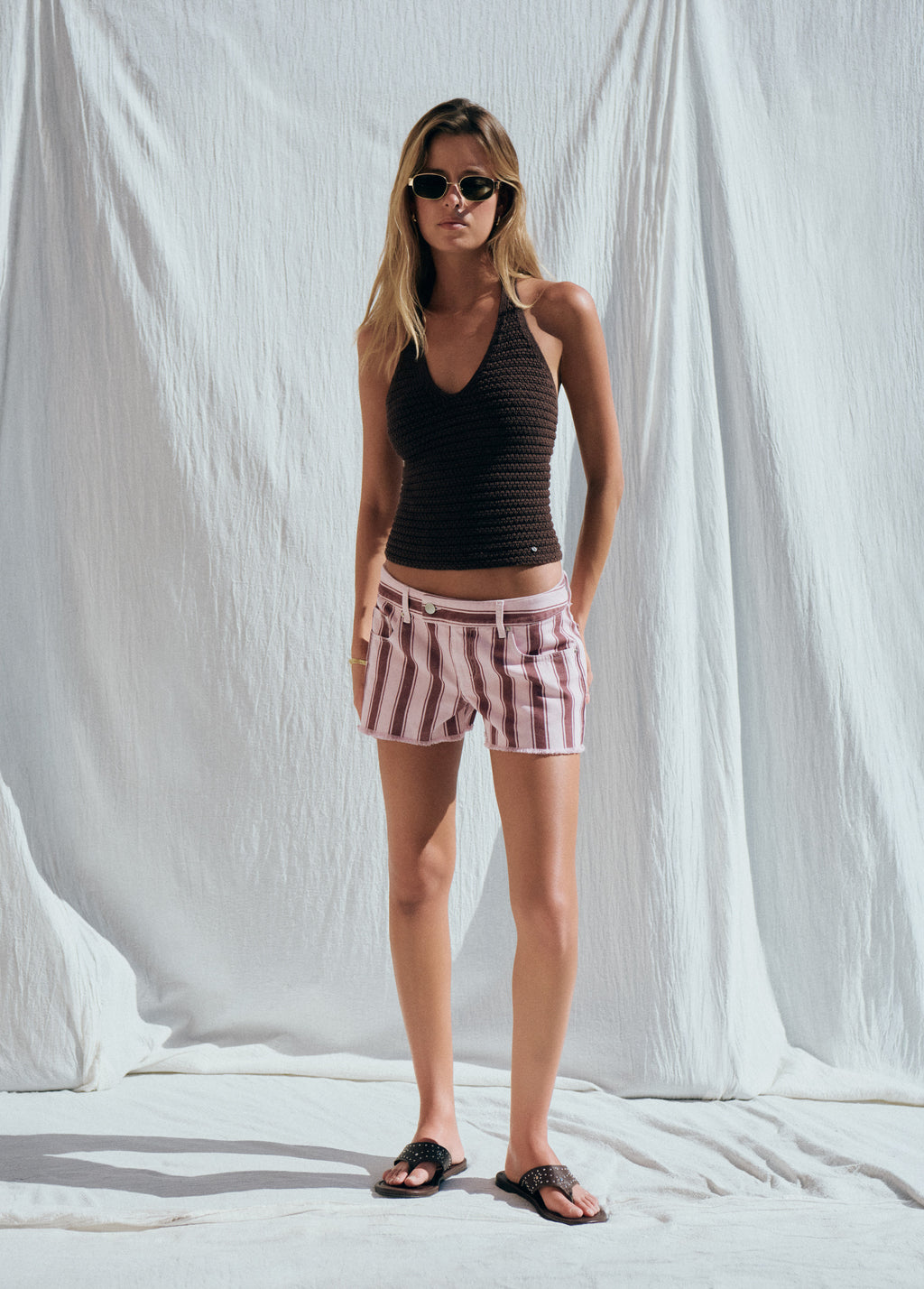 Short rayas rosa