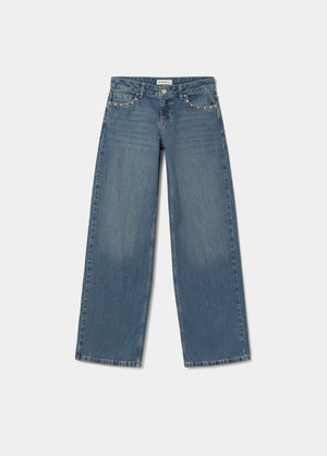 Rechte jeans met geborduurde vleugels
