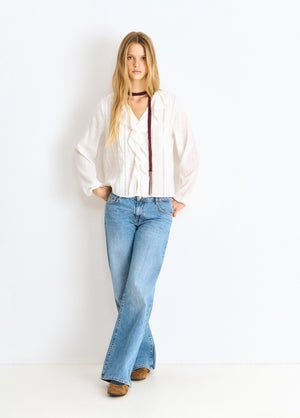 Lurex central ruffle blouse