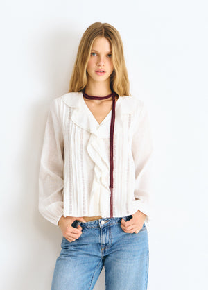 Lurex central ruffle blouse