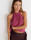 Top halter cuello crochet
