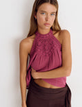 Halter top with crochet neckline
