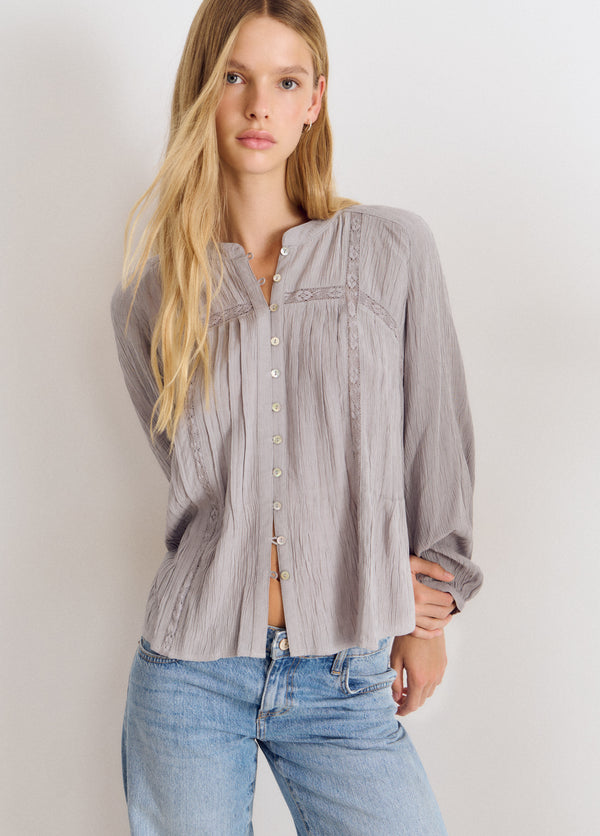 Blusa jaretas encaje manga larga
