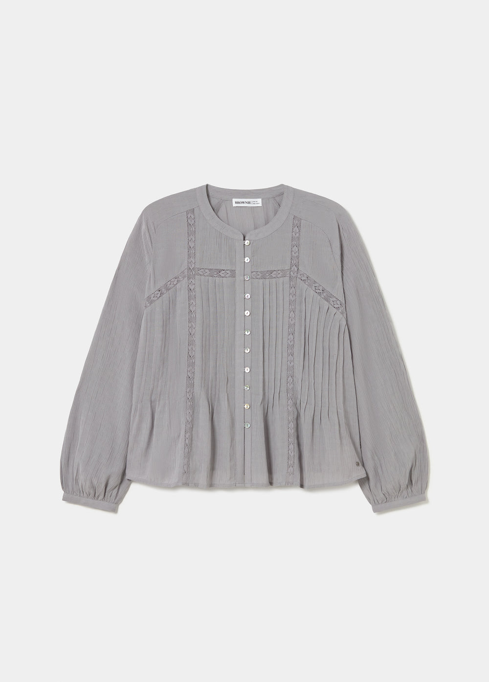 Lace pintuck long-sleeve blouse