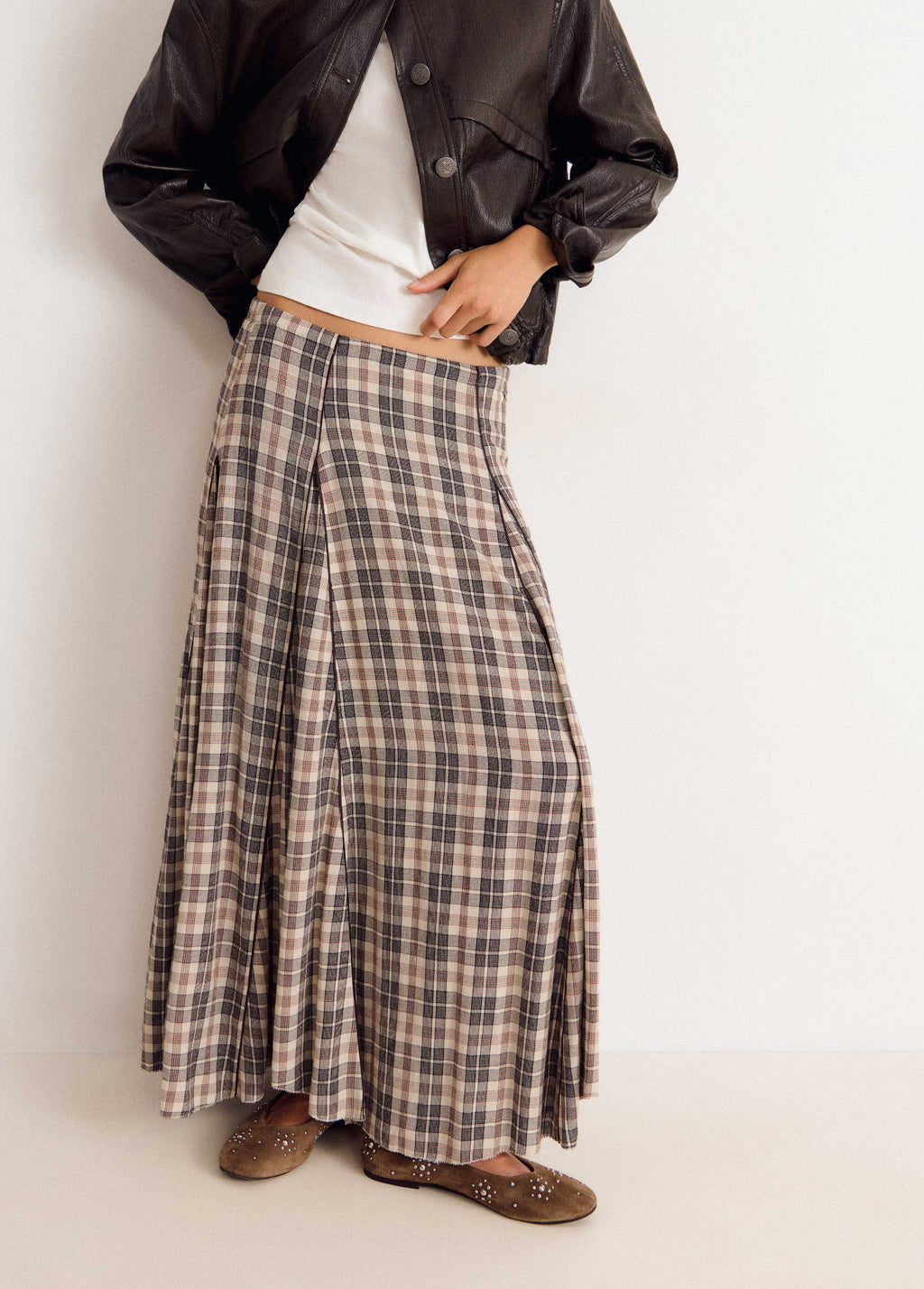 Falda larga godets cuadros