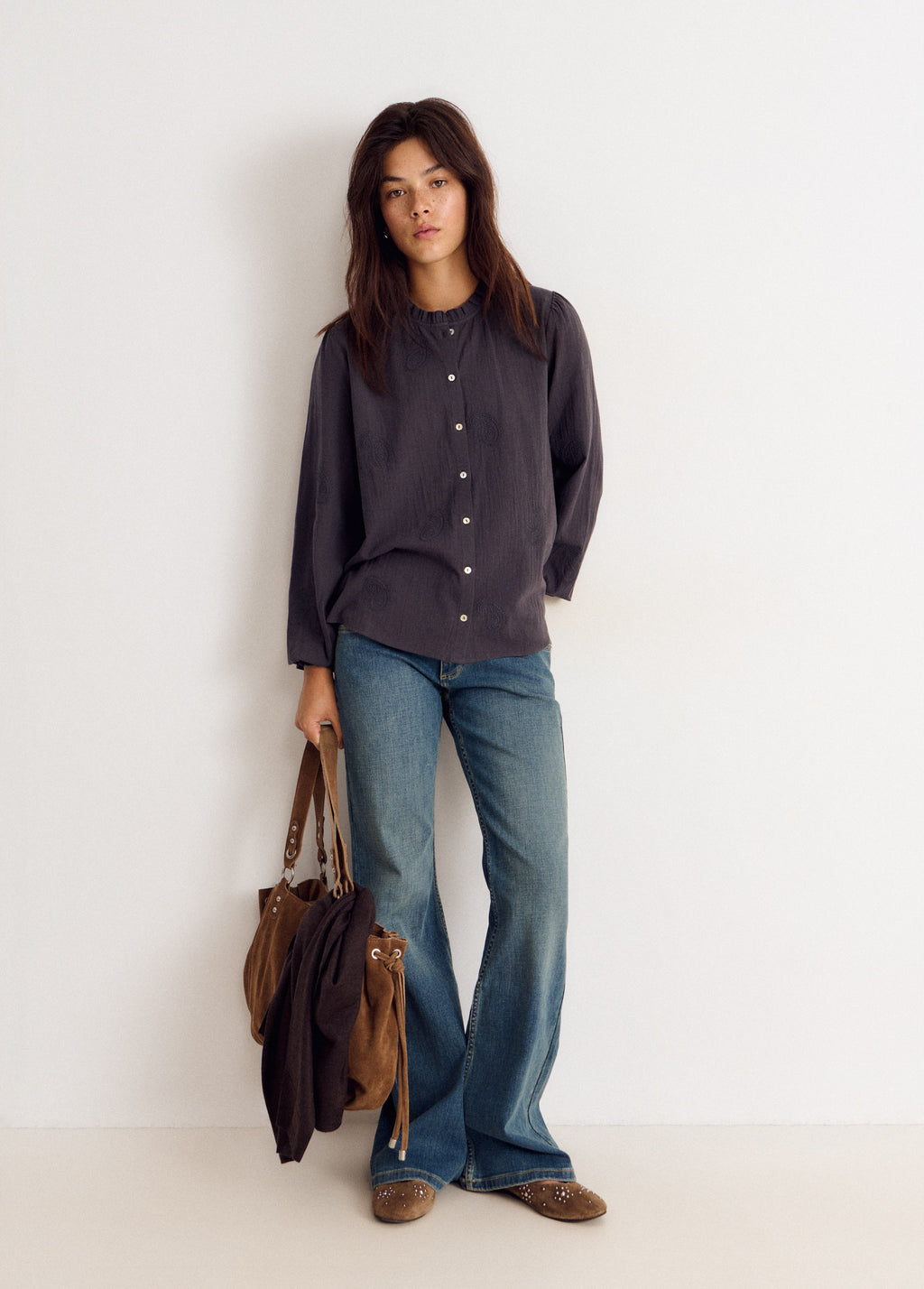 Embroidered long-sleeve blouse