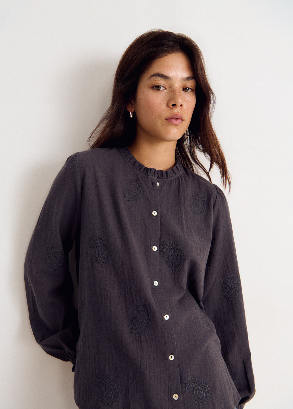 Embroidered long-sleeve blouse