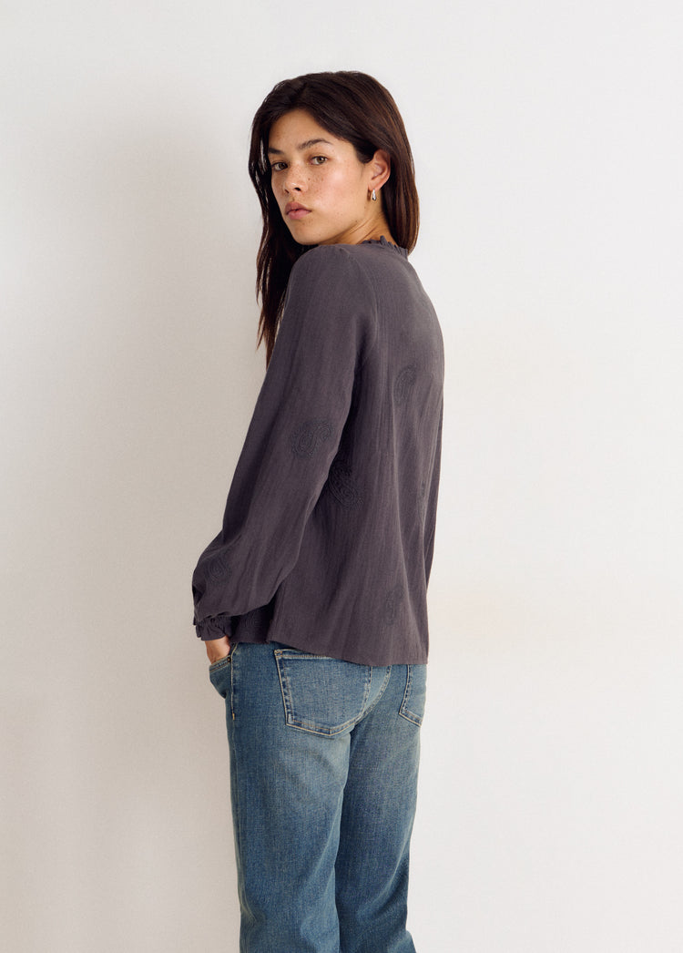 Embroidered long-sleeve blouse