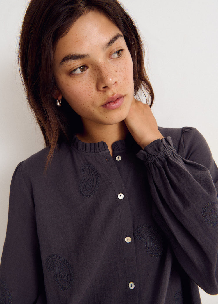 Embroidered long-sleeve blouse