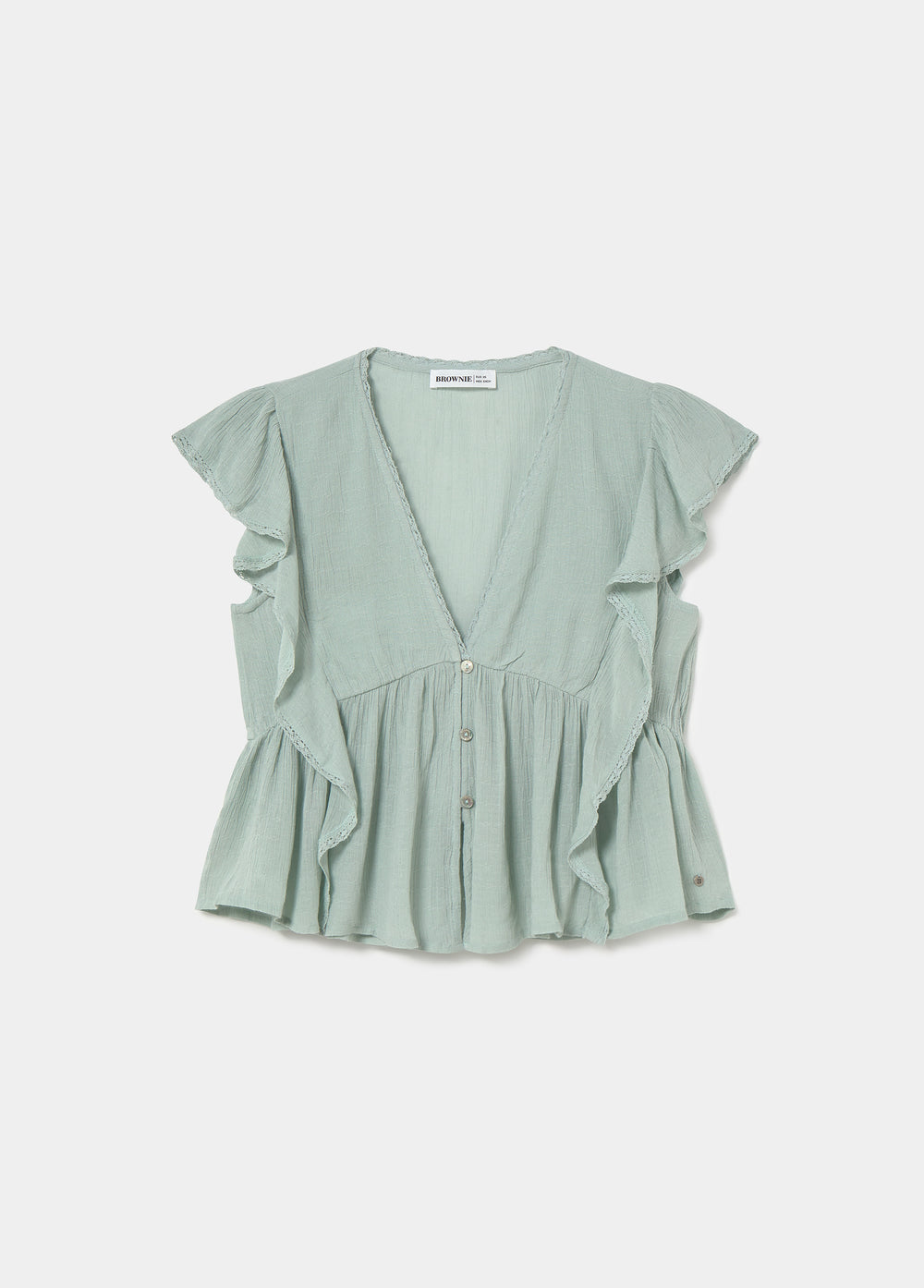 Blusa romantica con volant e pizzo smerlato