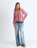Embroidered Sleeve Ruffle Blouse