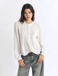 Long-sleeve lurex drawstring blouse