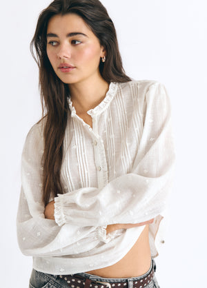 Long-sleeve lurex drawstring blouse