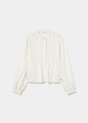 Long-sleeve lurex drawstring blouse
