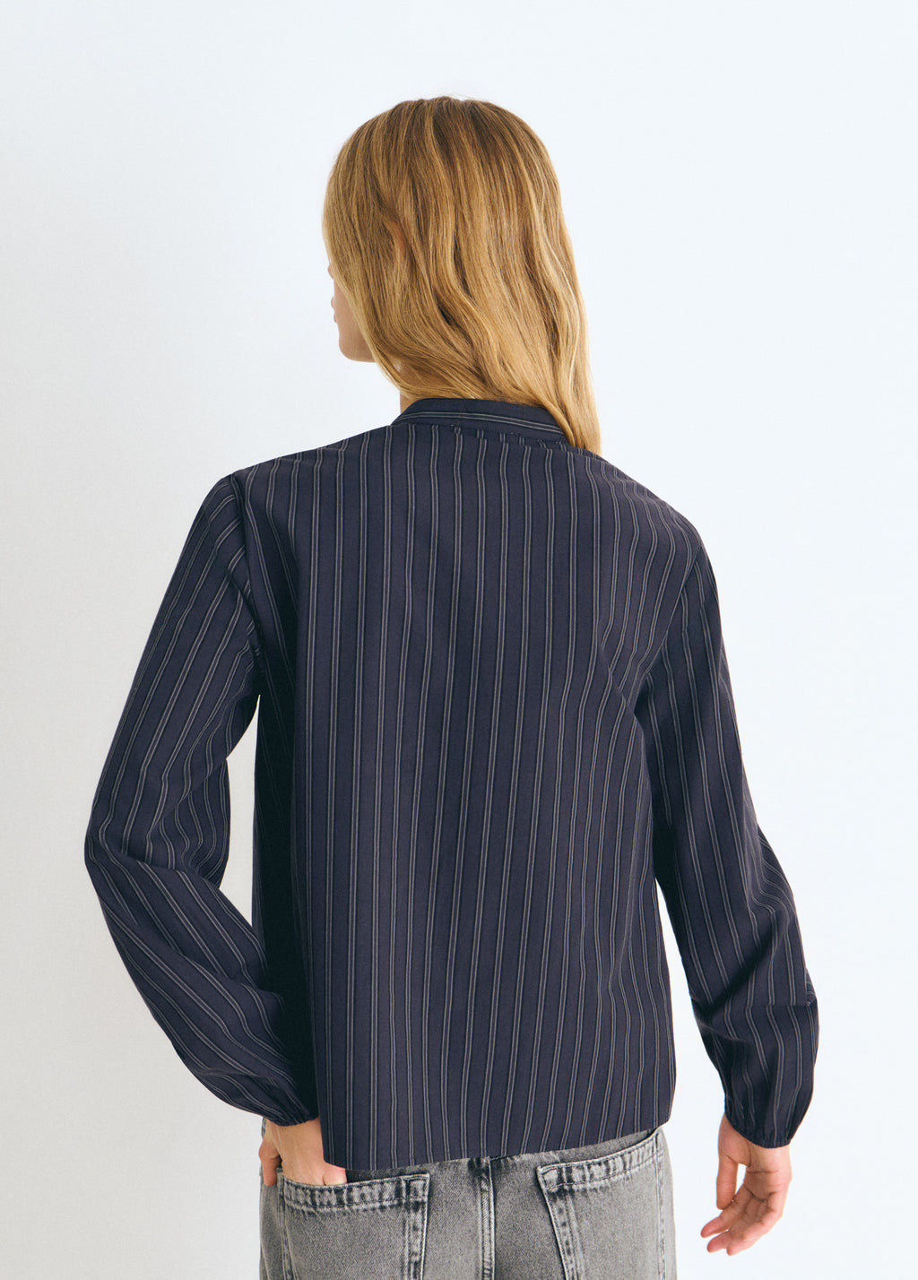 Striped tie-front blouse