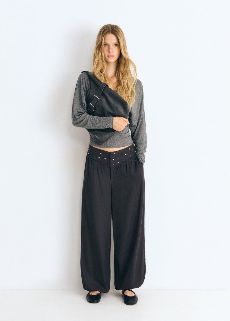 Harem pants with studded waistband