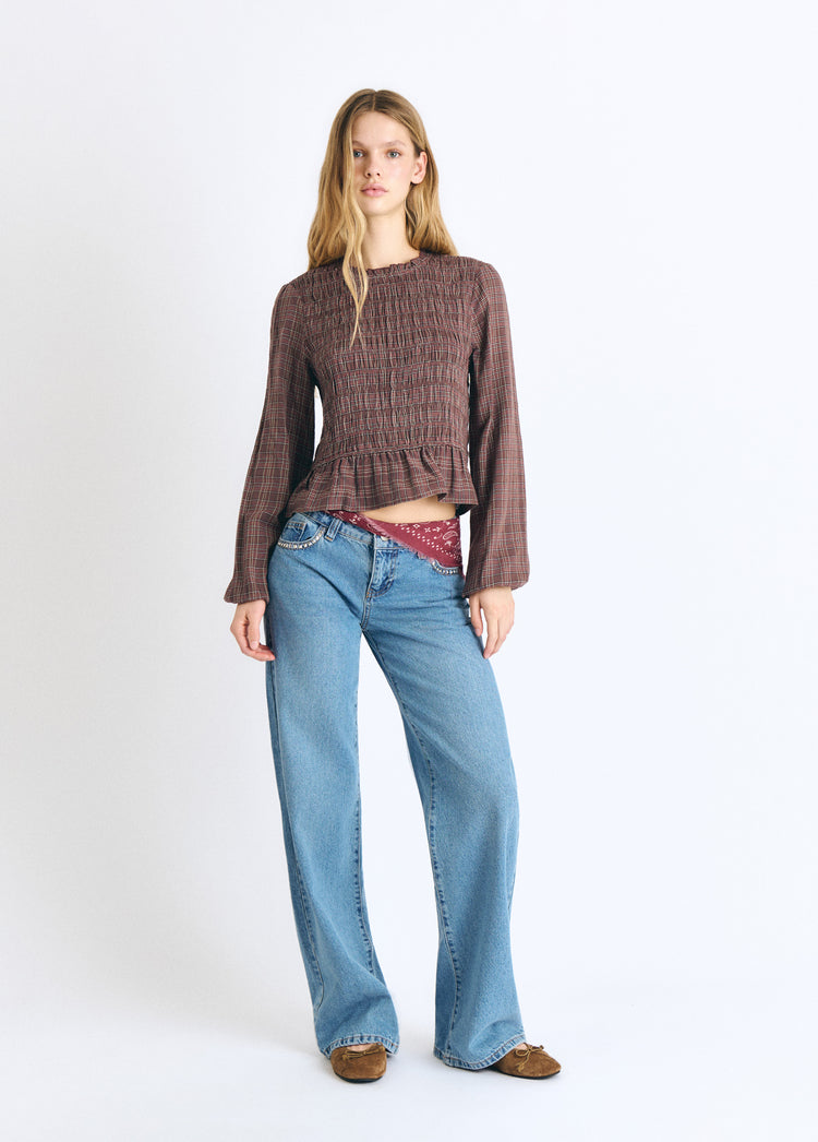 Checked blouse with ruching