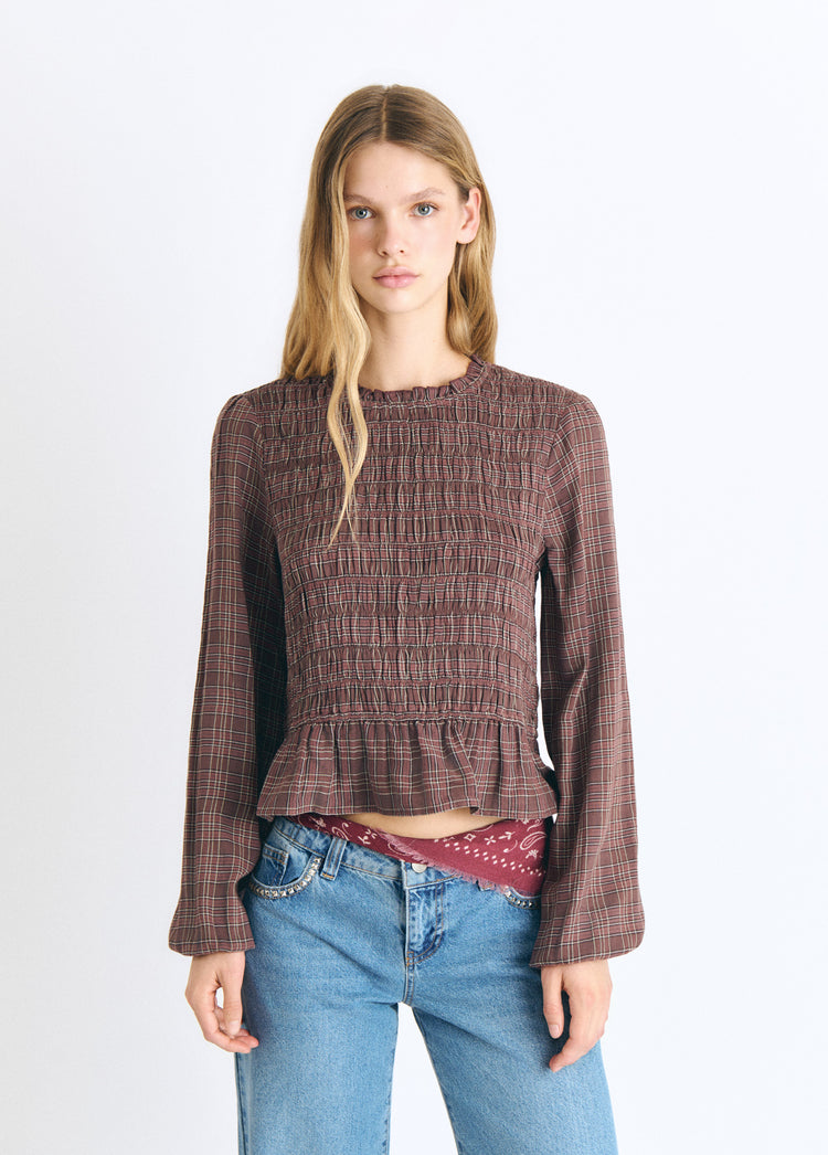 Checked blouse with ruching
