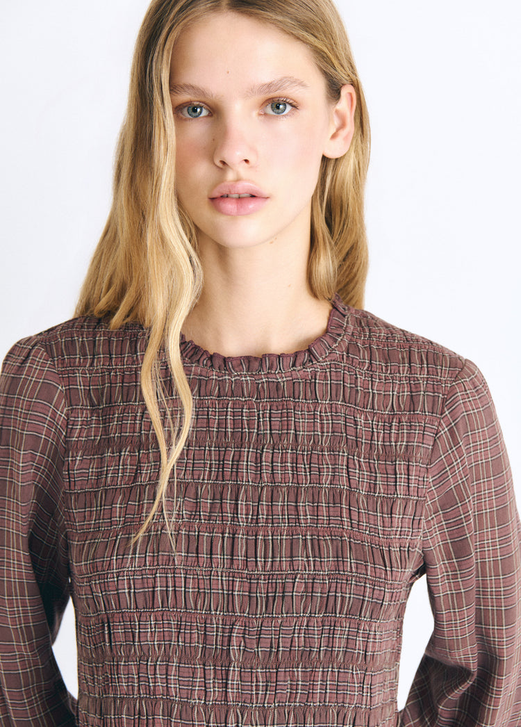 Checked blouse with ruching
