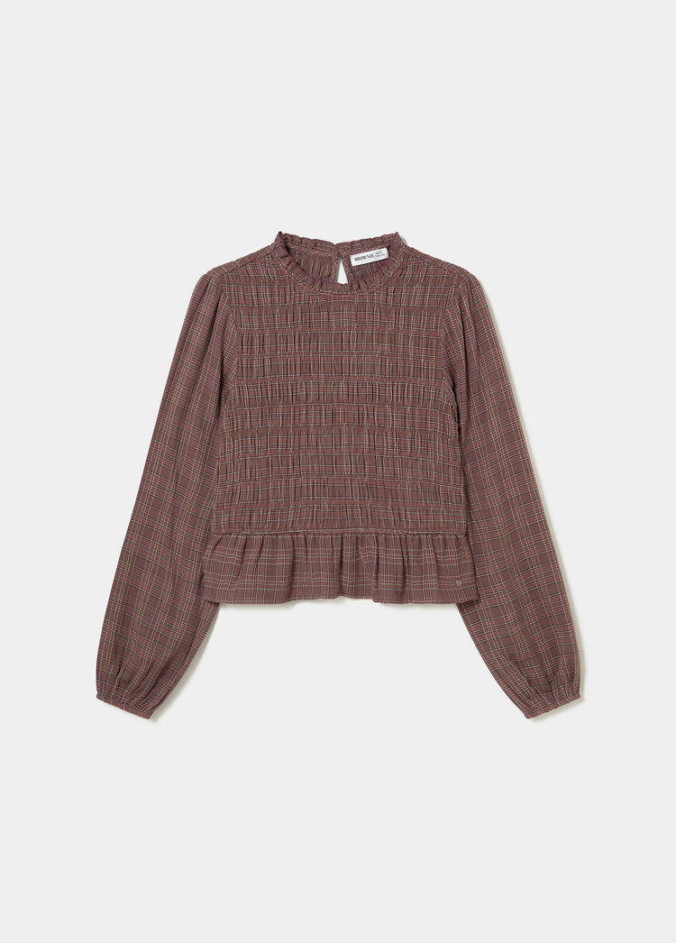 Checked blouse with ruching