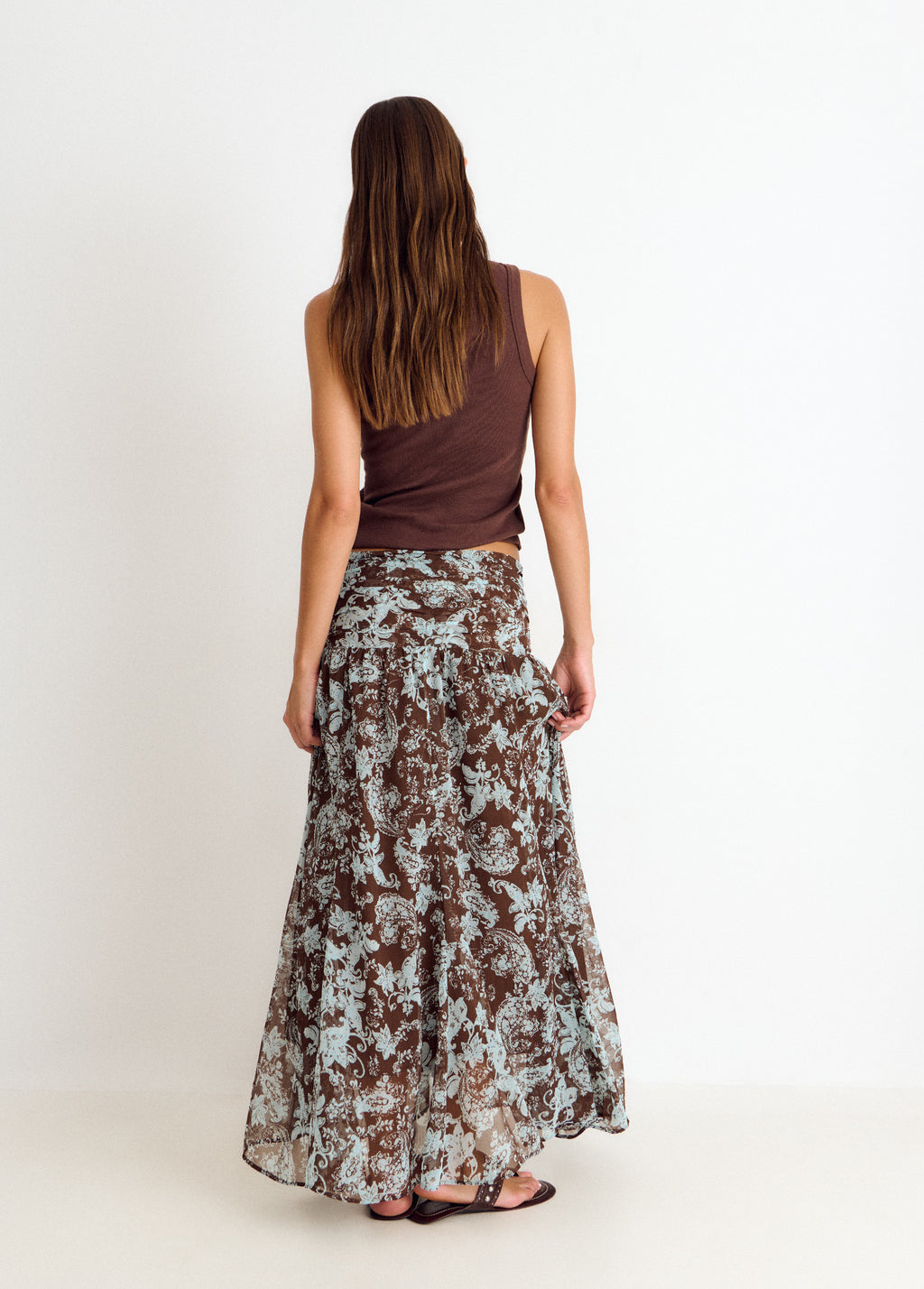 Falda larga cintura smock estampado