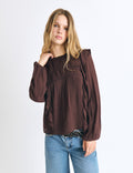 Box neck blouse with ruffles
