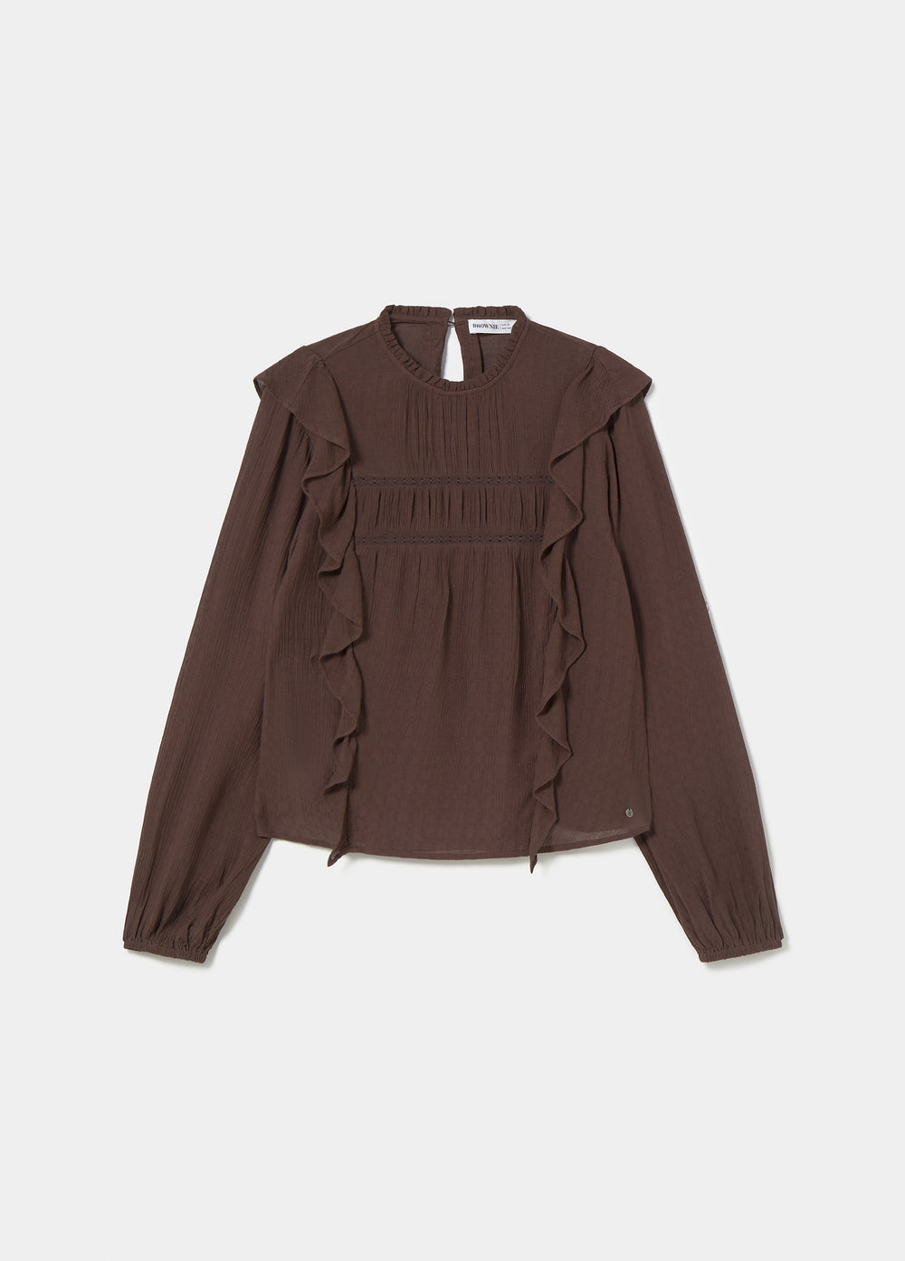 Box neck blouse with ruffles