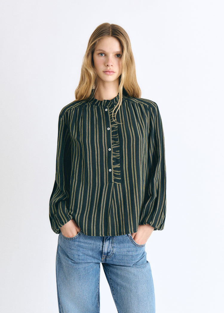 Blouse à rayures avec patte de boutonnage
