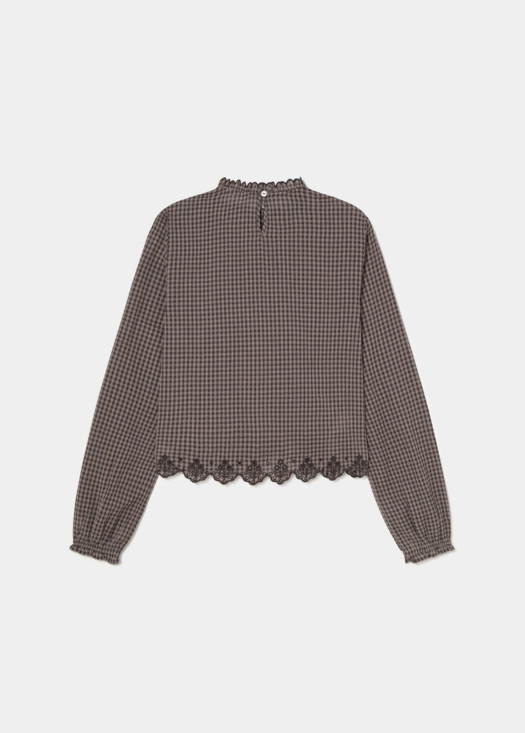 Bluse mit Karomuster und besticktem Saum