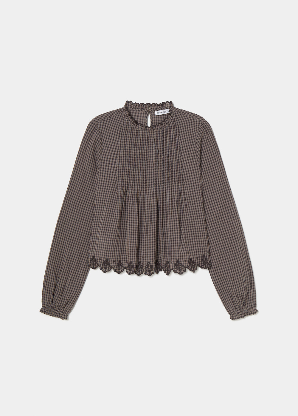 Bluse mit Karomuster und besticktem Saum