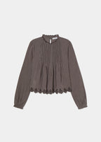 Bluse mit Karomuster und besticktem Saum
