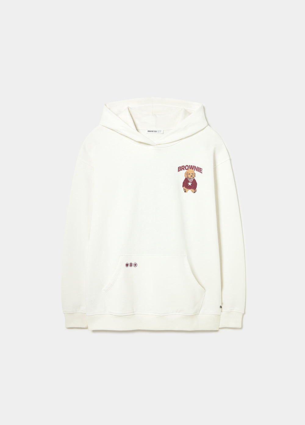 Sudadera de color blanco con capucha y estampado de un perrito con bandana en el pecho