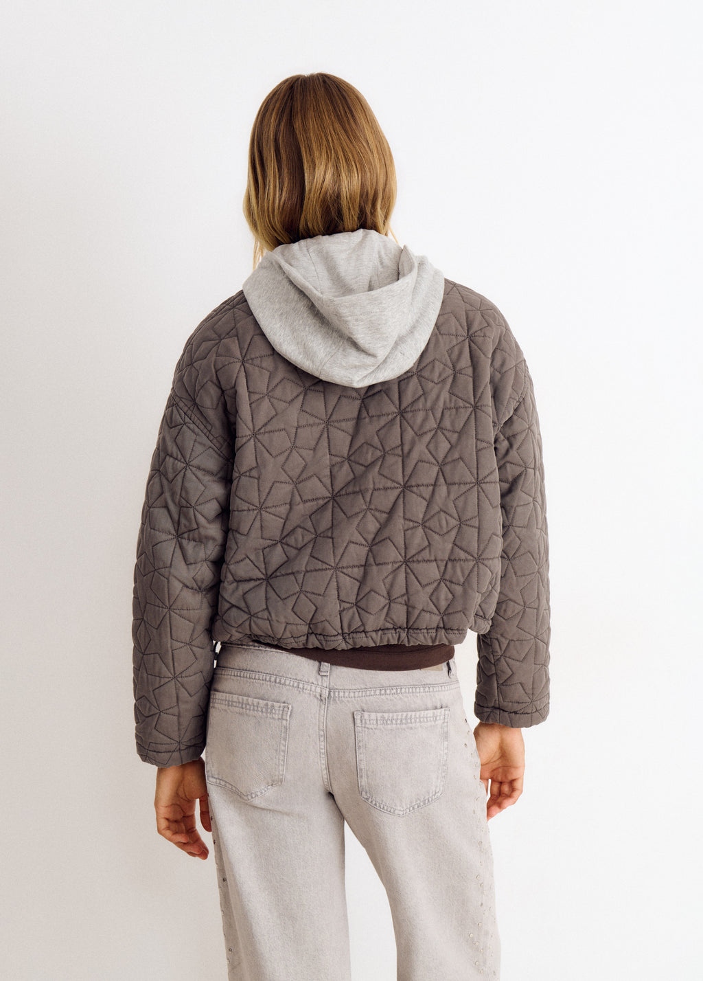 WASHED EFFECT JACKET WITH STARS AND HOOD