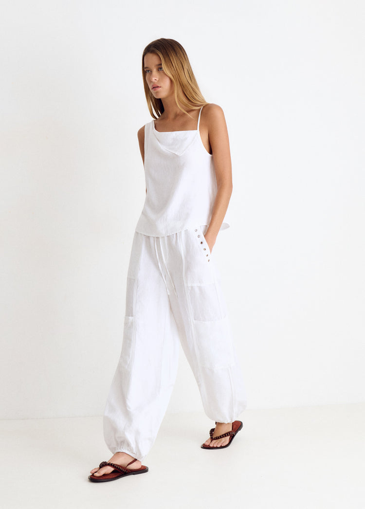 Pantalon bouffant lin détail clous