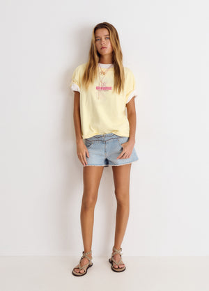 Wide embroidered waistband shorts