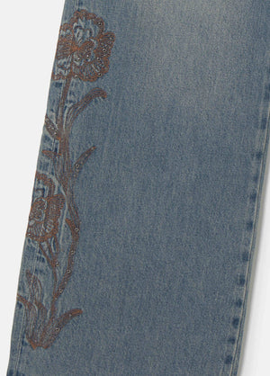 Jeans cinturilla tachas bordado