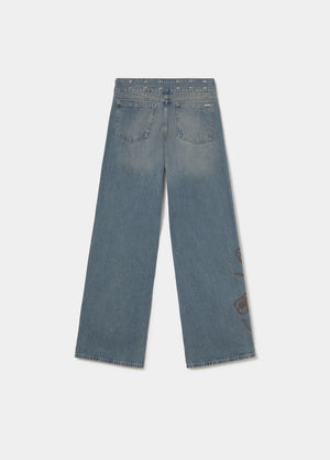 Jeans cinturilla tachas bordado