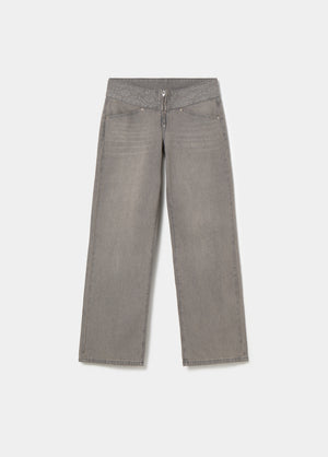 Jean à taille haute et large avec clous
