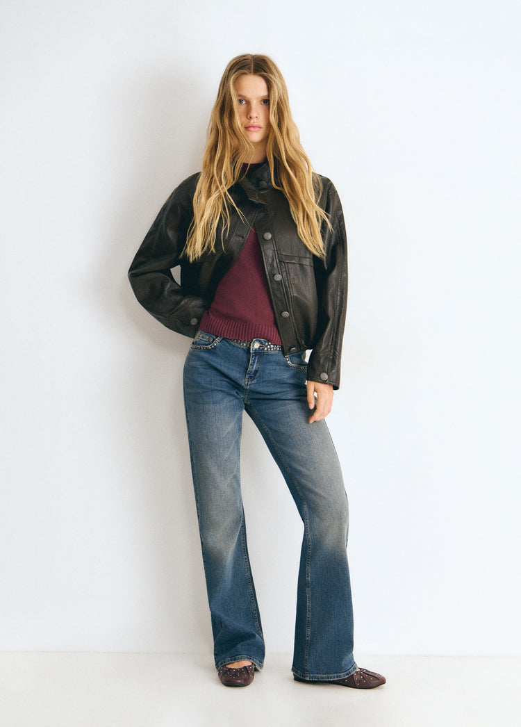 Studded denim waistband