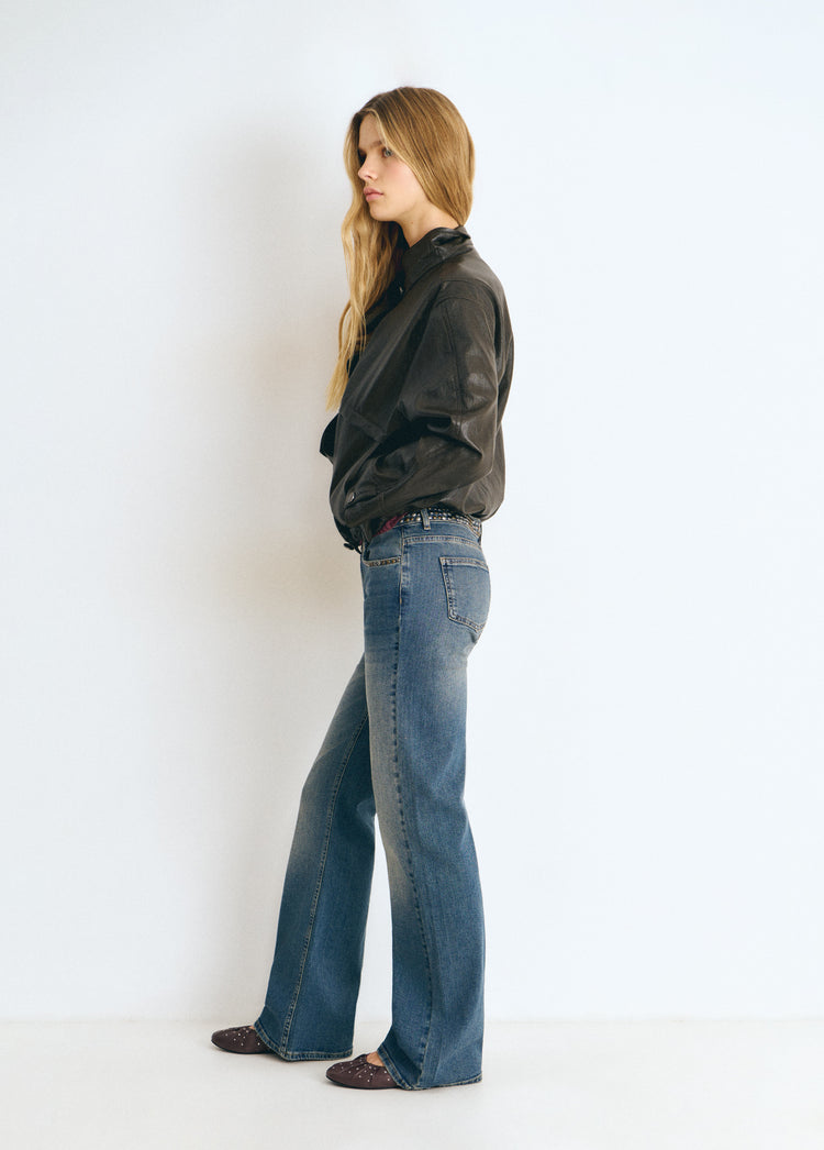 Studded denim waistband