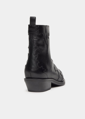Embossed cowboy ankle boot