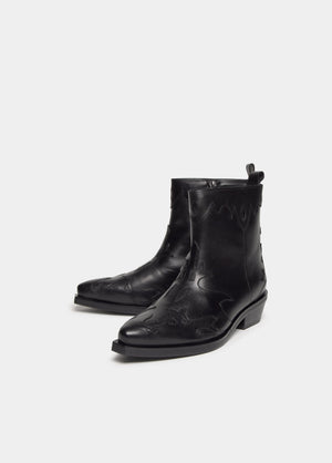 Embossed cowboy ankle boot