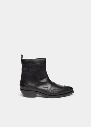 Embossed cowboy ankle boot
