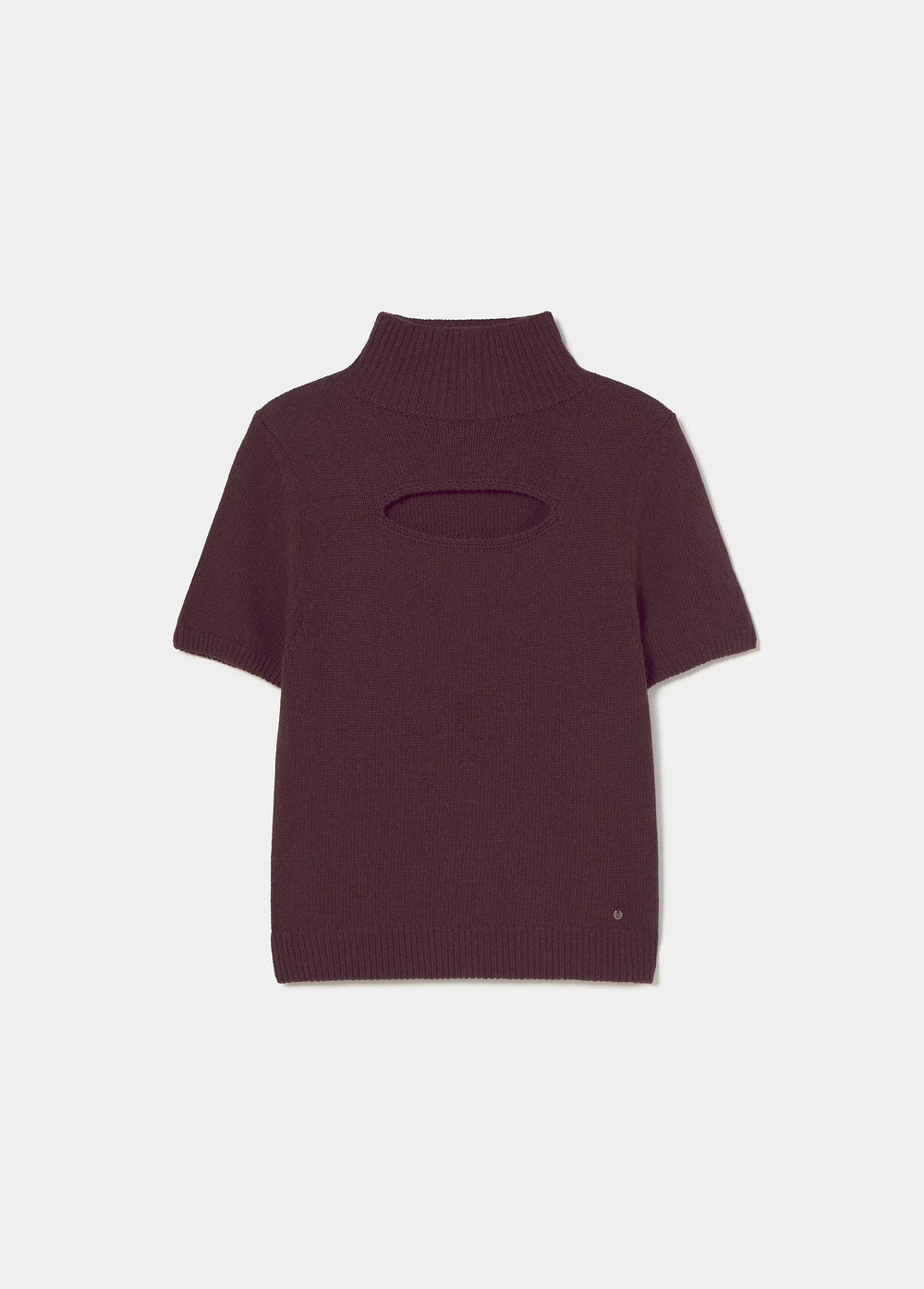 Short-sleeve cut-out sweater with perk neckline
